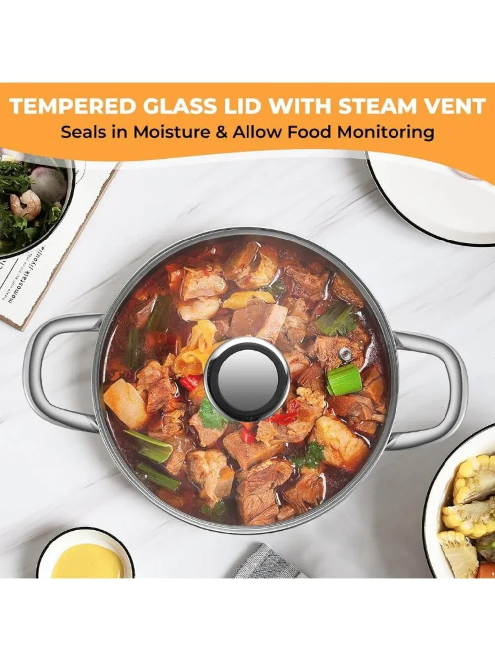 6.5 Quart Tri-Ply Stainless Steel Stock Pot - Heavy Duty Induction Cookware